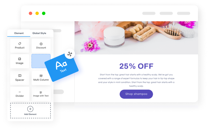 Spa-themed image showing various hair care products, including a jar of cream, hairbrush, and massage tools.